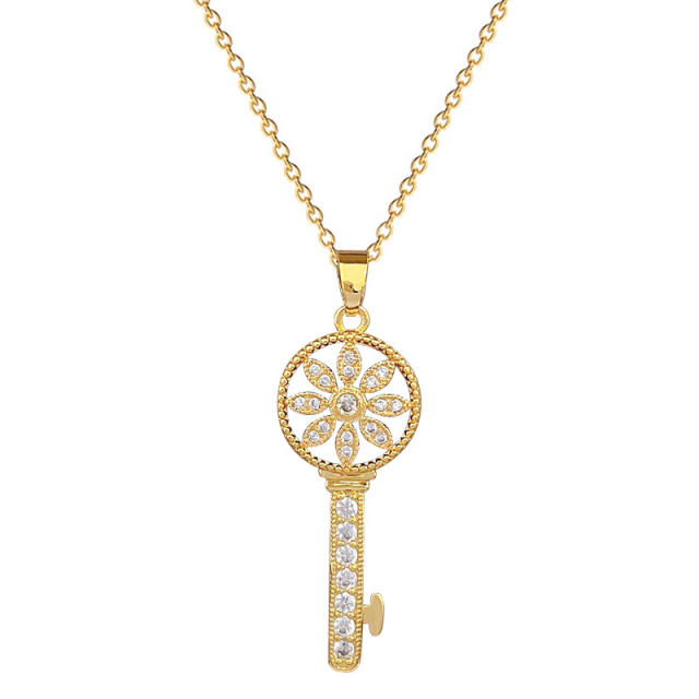 Chic diamond key pendant stainless steel chain necklace