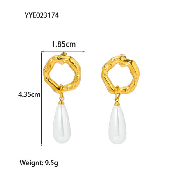 18KG elegant drop pearl stainless steel dangle earrings