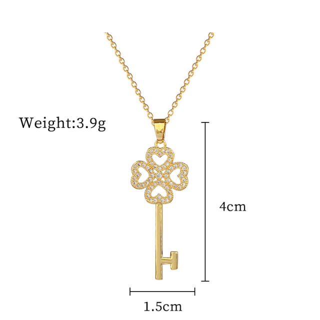 Delicate diamond hollow clover key pendant stainless steel chain necklace