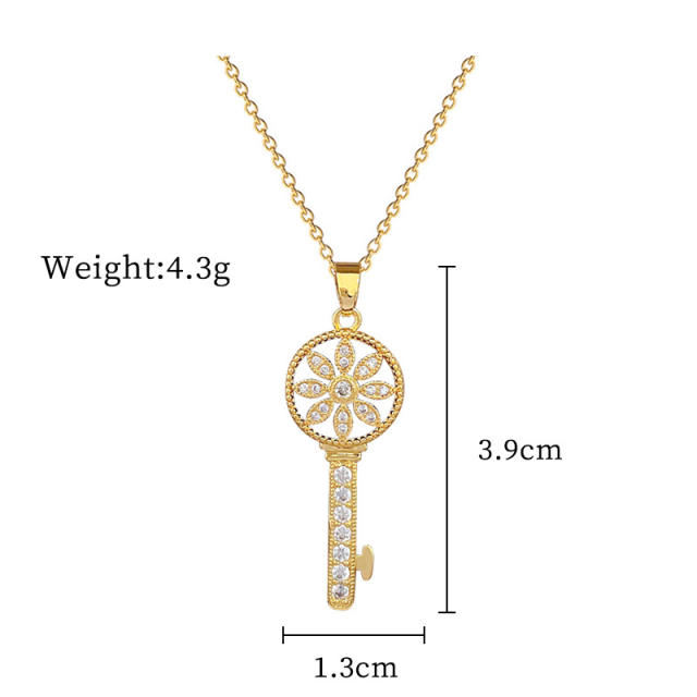 Chic diamond key pendant stainless steel chain necklace