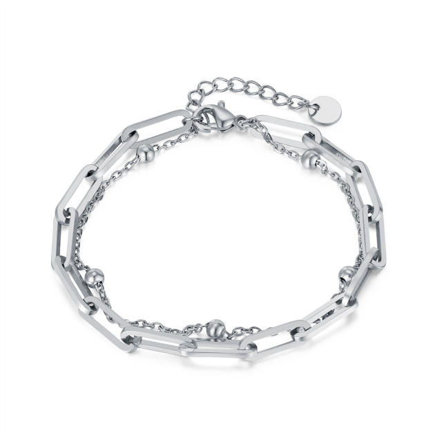 Chic two layer paperclip chain stainless steel bracelet