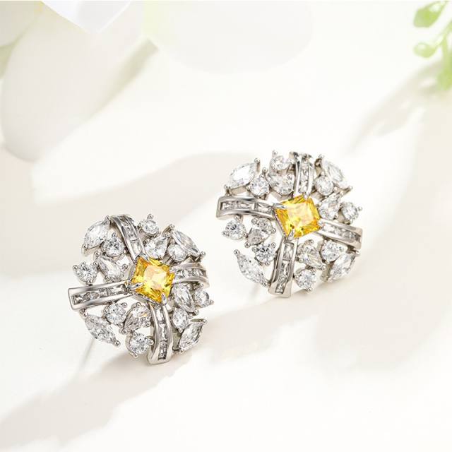 Luxury pave setting cubic zircon diamond studs earrings