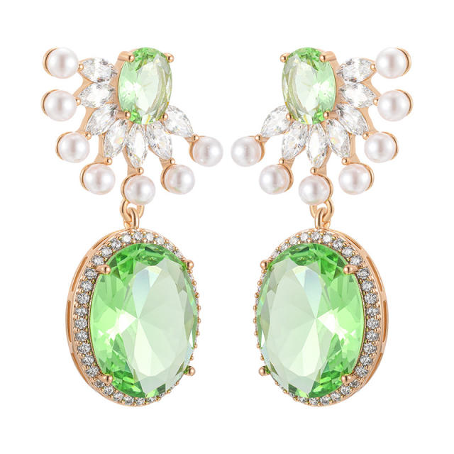 Delicate colorful rhinestone oval dangle earrings