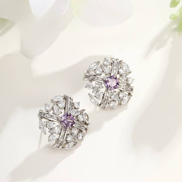 Luxury pave setting cubic zircon diamond studs earrings