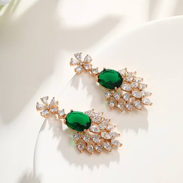 Luxury emerald drop diamond dangle earrings wedding party earrings