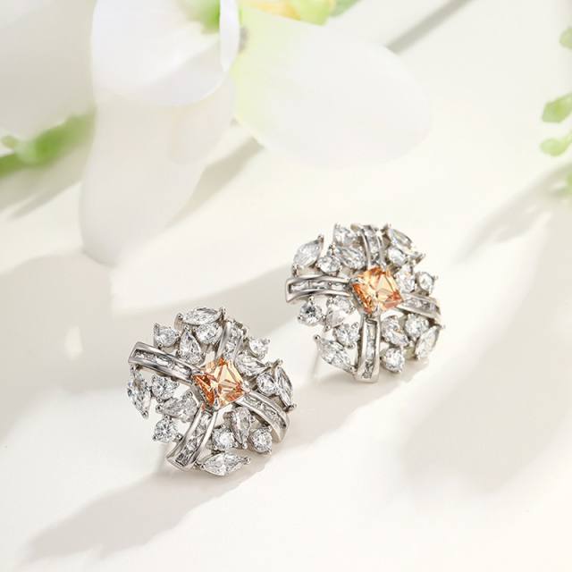 Luxury pave setting cubic zircon diamond studs earrings