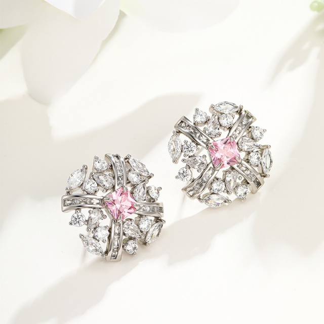 Luxury pave setting cubic zircon diamond studs earrings