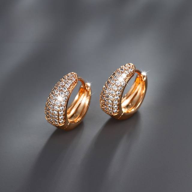 Chic pave setting rhinestone diamond small hoop earrings huggie earrings