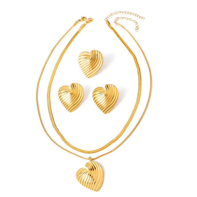 Fashionable striped heart stainless steel jewelry set