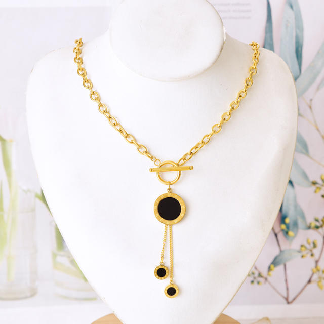 Personality gold color black clover heart toggle stainless steel necklace sweater chain