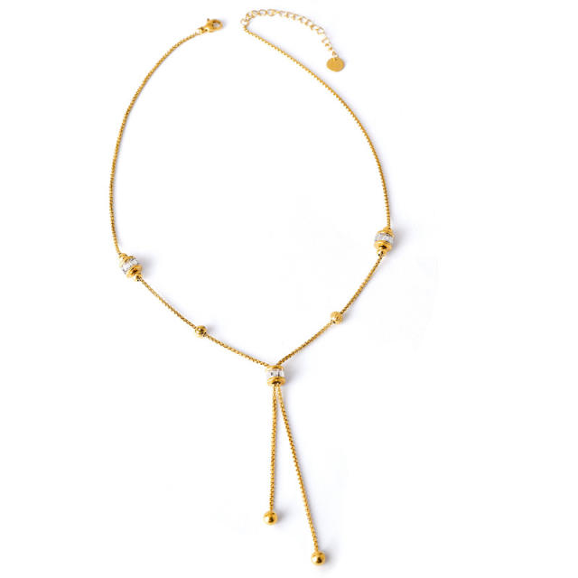 Easy match lucky bead rotatable lariat necklace stainless steel necklace