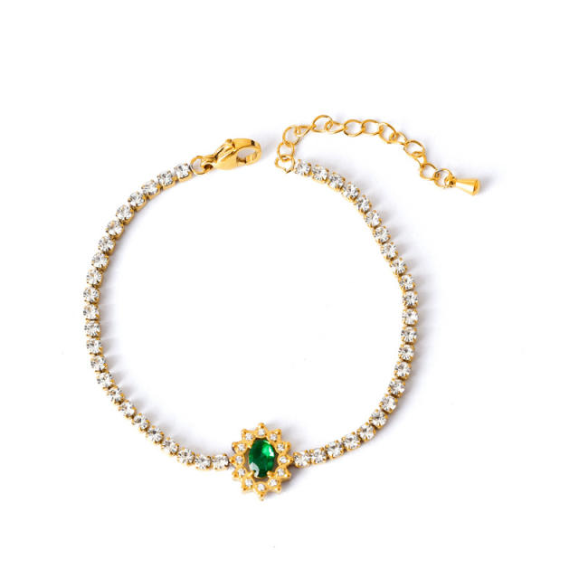 Colorful cubic zircon diamond tennis bracelet stainless steel bracelet