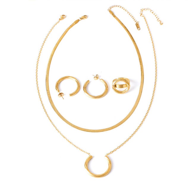 Chic geometric two layer stainless steel jewelry set