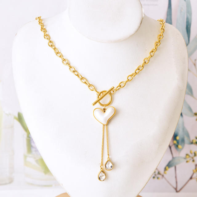 Personality gold color black clover heart toggle stainless steel necklace sweater chain
