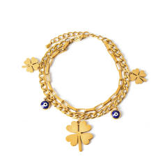 Gold color two layer cuban link chain stainless steel charm bracelet