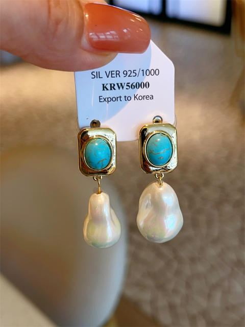 Handmade baroque pearl drop flower dangle earrings