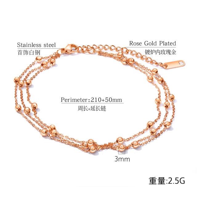 Dainty tiny ball bead multi layer stainless steel anklet
