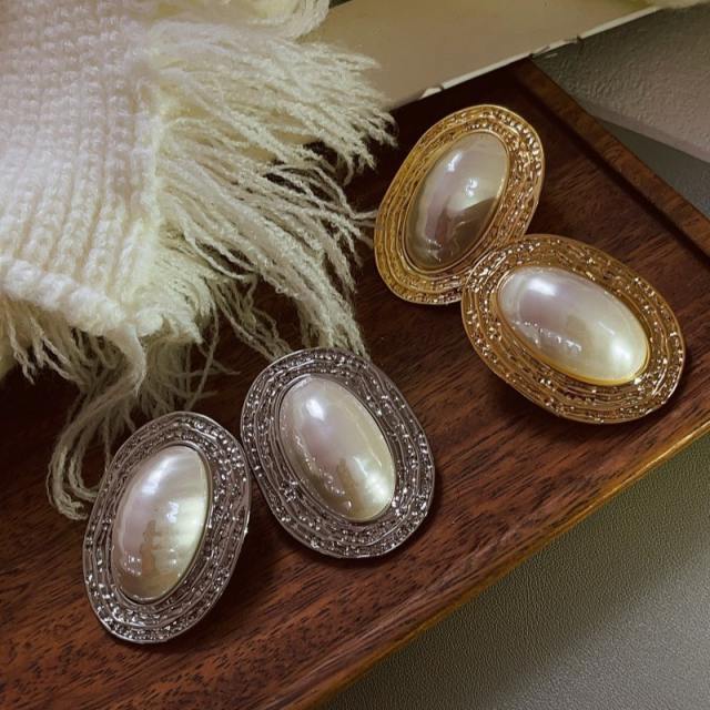 Chic baroque imitation pearl oval shape women earrings