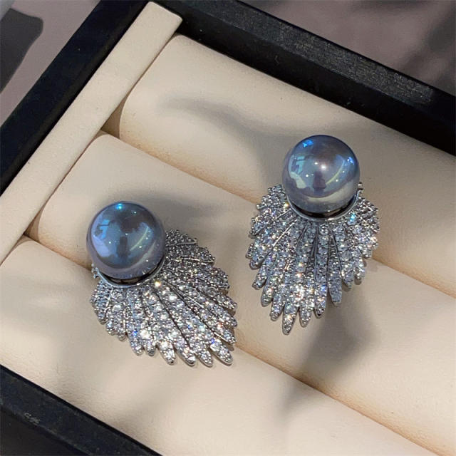 Elegant gray color pearl diamond women earrings