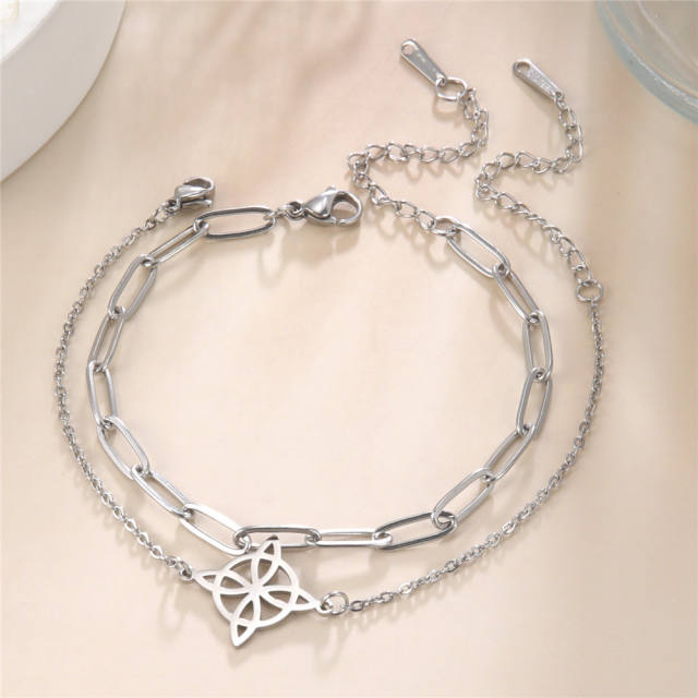 Dainty two layer hollow out Witch Knot stainless steel anklet