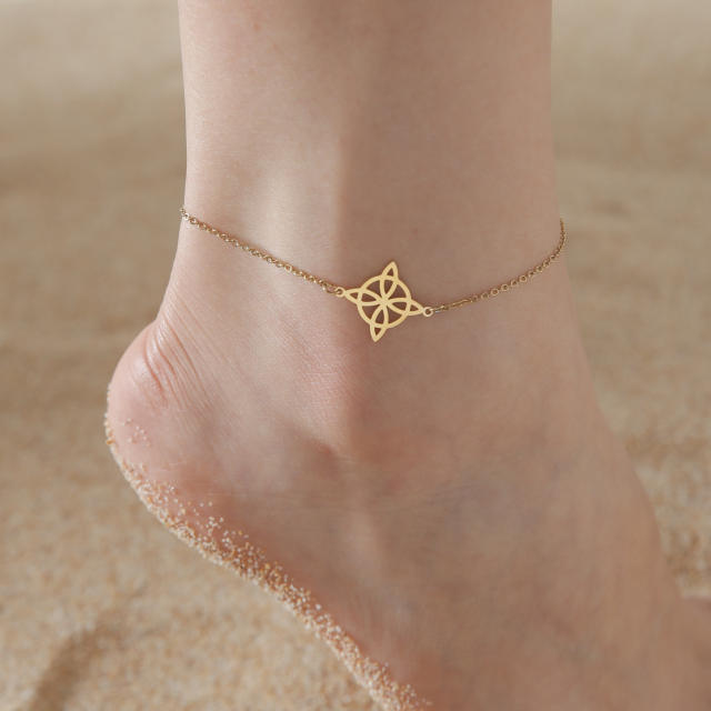 Dainty two layer hollow out Witch Knot stainless steel anklet