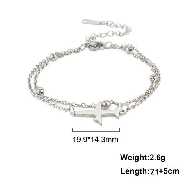 Boho two layer plane stainless steel anklet