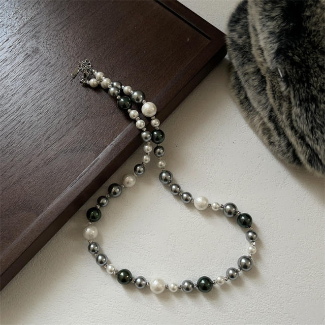 Chic gray color pearl bead women necklace