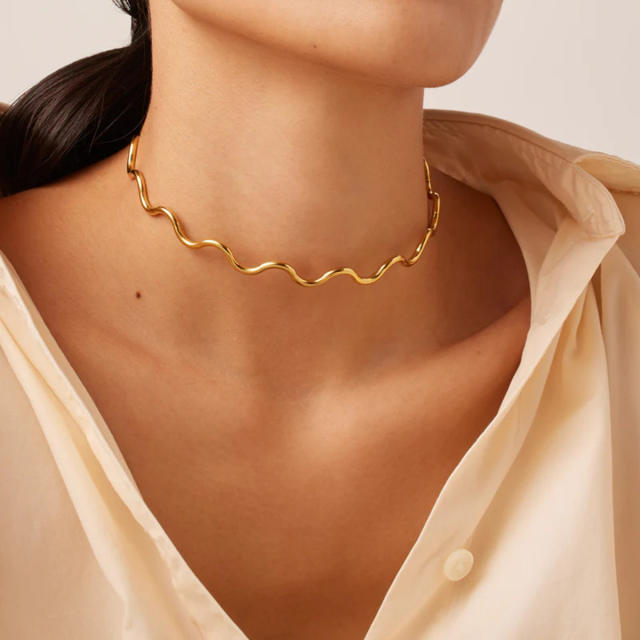 18KG wave shape stainless steel choker necklace