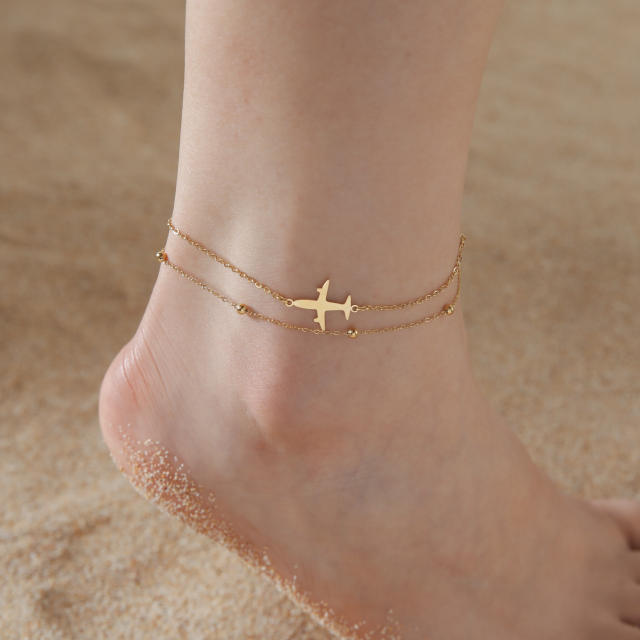 Boho two layer plane stainless steel anklet
