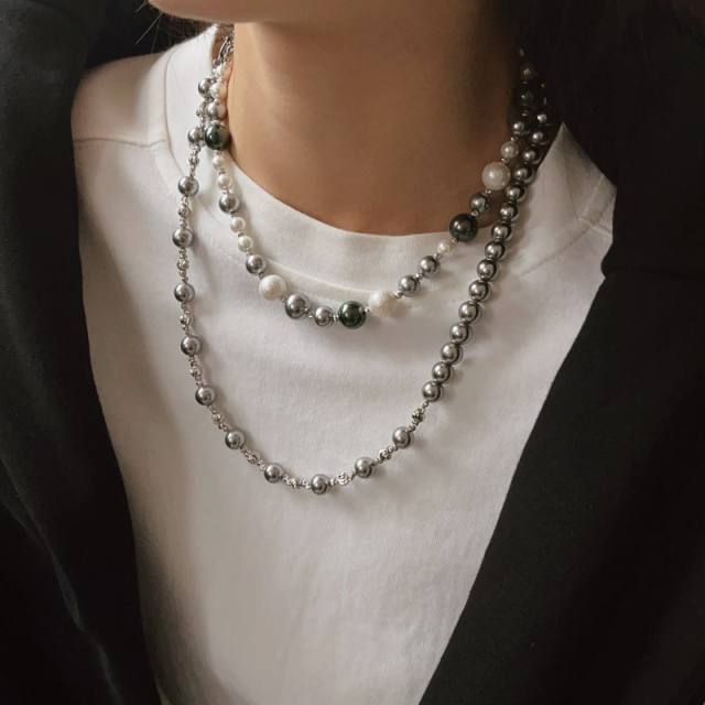 Chic gray color pearl bead women necklace