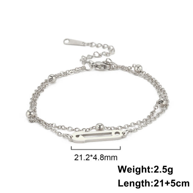 Dainty paperclip two layer stainless steel anklet