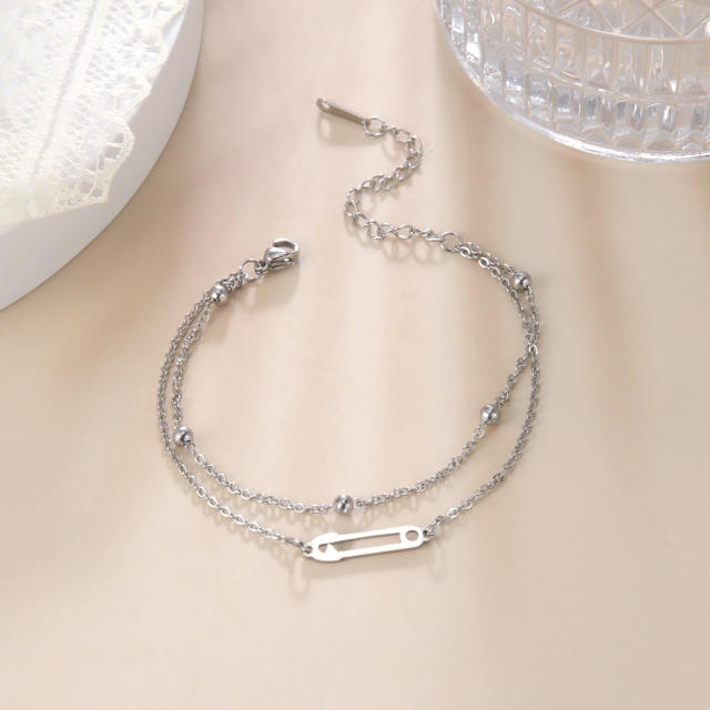 Dainty paperclip two layer stainless steel anklet