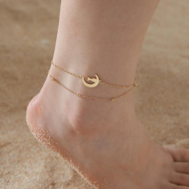 Daitny two layer moon cat stainless steel anklet