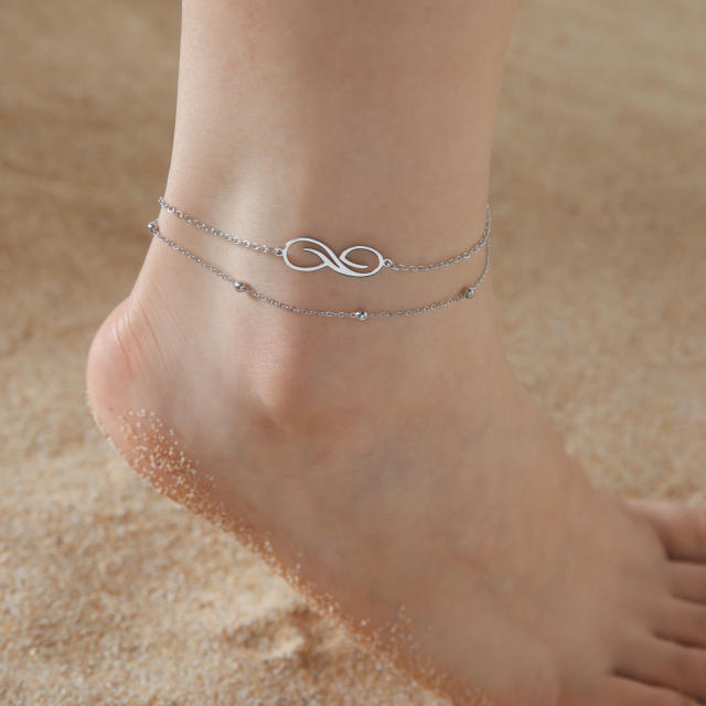 Dainty two layer infinity stainless steel anklet