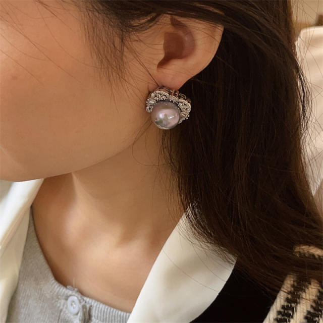 Elegant gray color pearl diamond women earrings