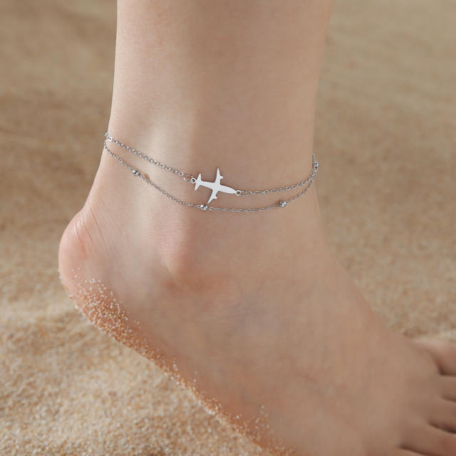 Boho two layer plane stainless steel anklet