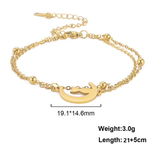 Daitny two layer moon cat stainless steel anklet