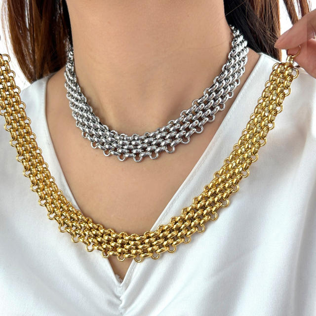 Chunky hip hop braid pattern chain stainless steel necklace