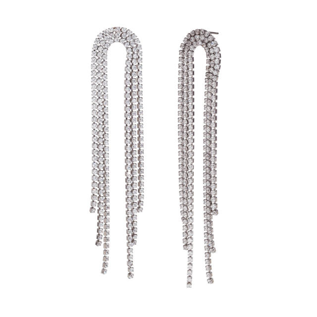 18KG luxury diamond tassel stainless steel earrings wedding prom