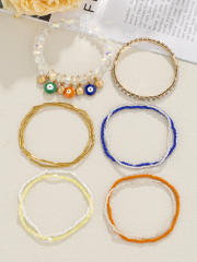 Creative hot sale clear faux crystal bead evil eye bracelet set multi layer bracelet