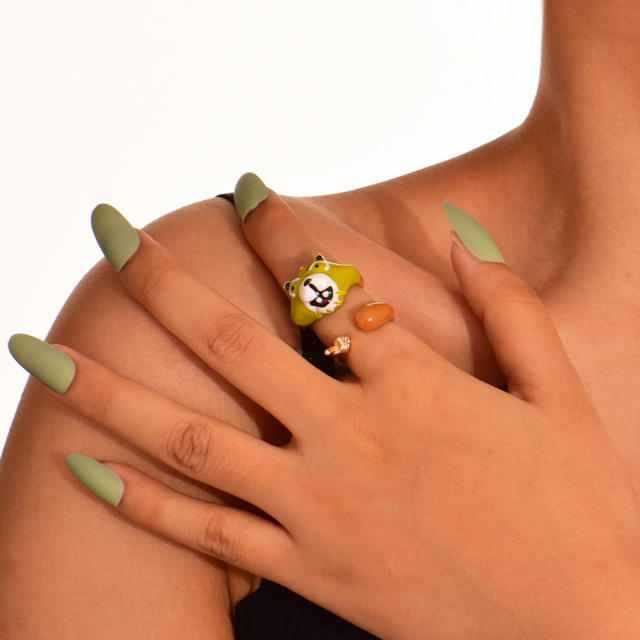 Colorful enamel animal sereis cute stackable rings set for women