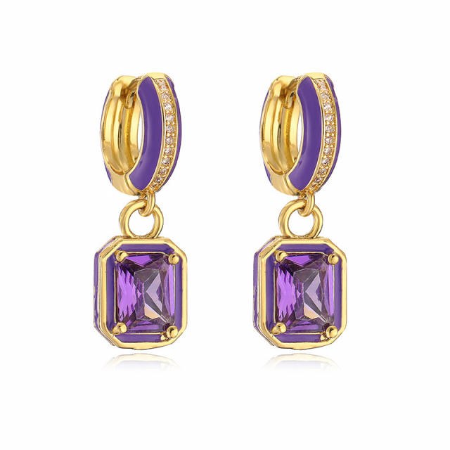 Sweet square shape colorful cubic zircon huggie earrings