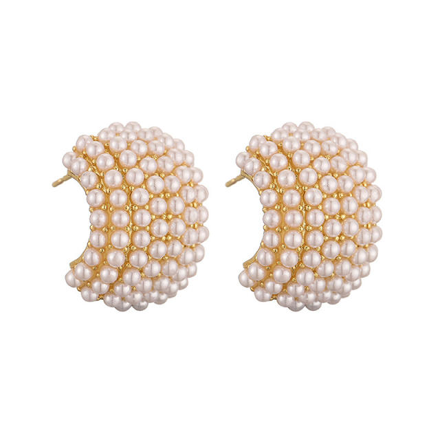 Elegant full of pearl bead water drop gold plated copper earrings