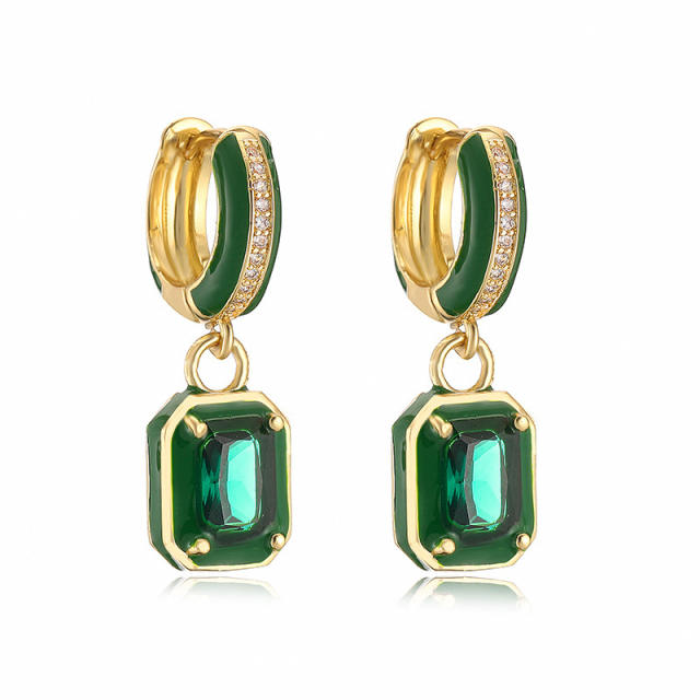 Sweet square shape colorful cubic zircon huggie earrings