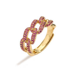 Chunky pave setting colorful cubic zircon cuban link chain pattern copper rings