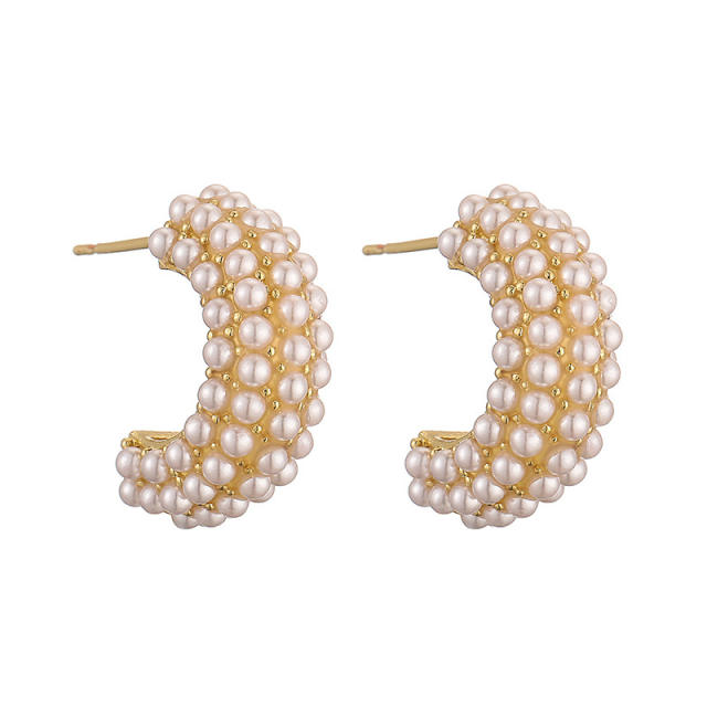 Elegant full of pearl bead water drop gold plated copper earrings