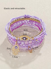 Boho hot sale colorful faux crystal bead evil eye multi layer bracelet bracelet set