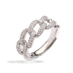 Chunky pave setting colorful cubic zircon cuban link chain pattern copper rings