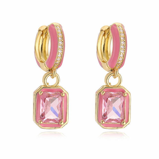 Sweet square shape colorful cubic zircon huggie earrings