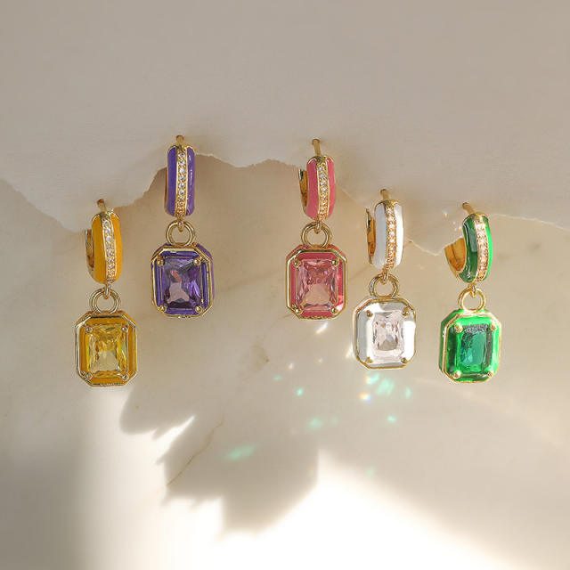 Sweet square shape colorful cubic zircon huggie earrings